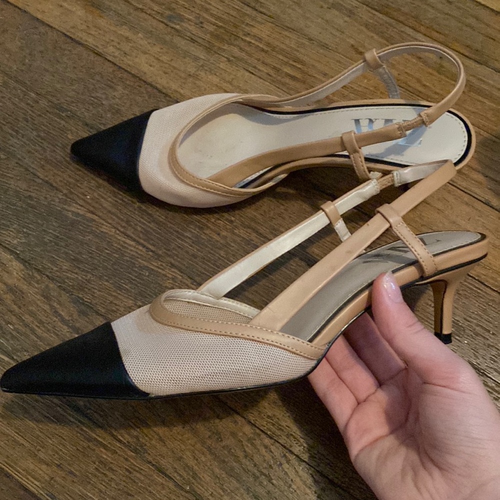 Zara Tan and Black Kitten Heels